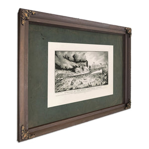 Burning of the Henry Clay Near Yonkers_ While on Her Trip From Albany to New — Bourbon Framed Canvas Print | Bella Frye