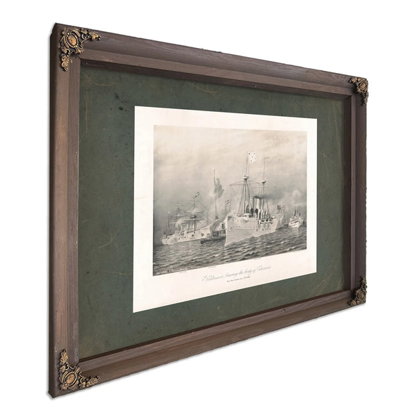 Baltimore Bearing the Body of Ericsson New York Harbor Aug 3th 189 1891 — Bourbon Framed Canvas Print | Bella Frye