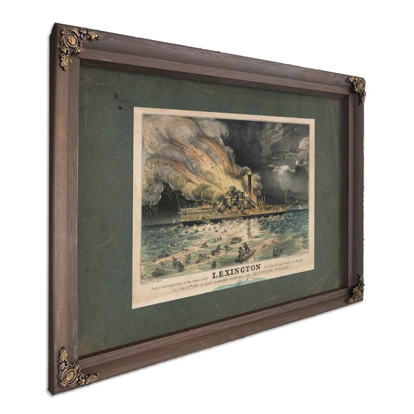 Awful Conflagration of the Steam Boat Lexington in Long Island Sound on Mond — Bourbon Framed Canvas Print | Bella Frye