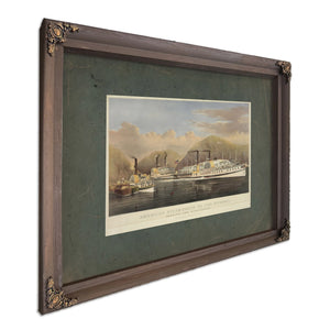 American Steamboats on the Hudson_ Passing the Highlands 1874 — Bourbon Framed Canvas Print | Bella Frye