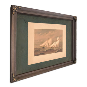 American Yachts Extra Plate for the Americas Cup 1885 Near the Finish Purtia — Bourbon Framed Canvas Print | Bella Frye