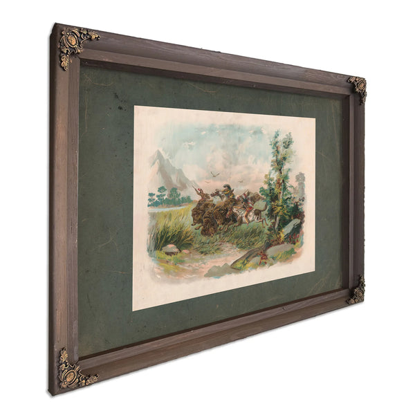 Buffalo Hunt in the Wild West 1897 — Bourbon Framed Canvas Print | Bella Frye