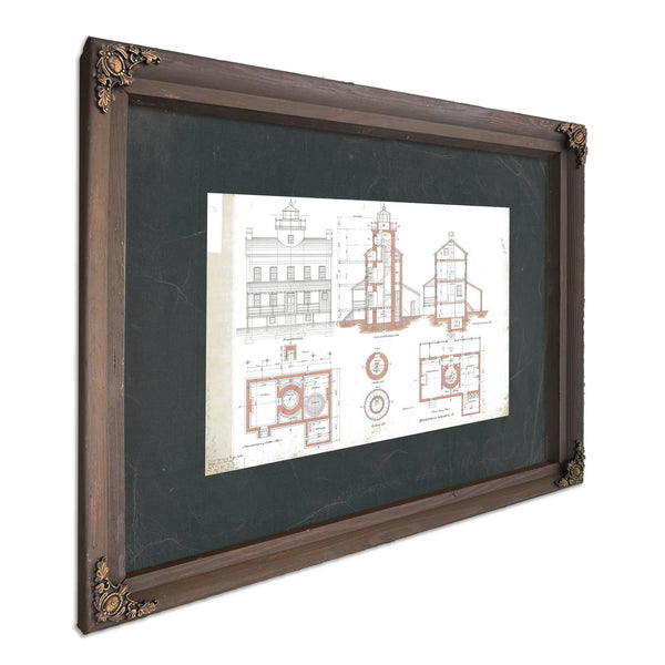 The Keepers Blueprint Blackistone Island Light Station — Bourbon Framed Canvas Print | Bella Frye