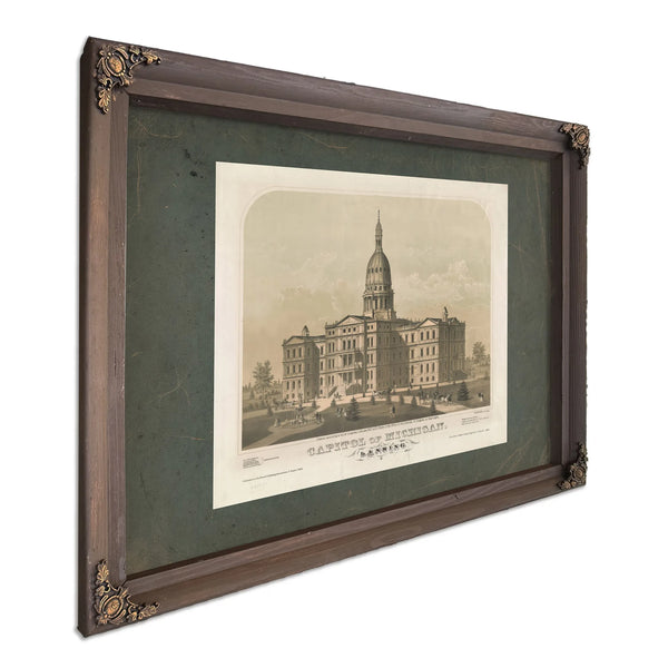 Capitol of Michigan Lansing 19th Century — Bourbon Framed Canvas Print | Bella Frye