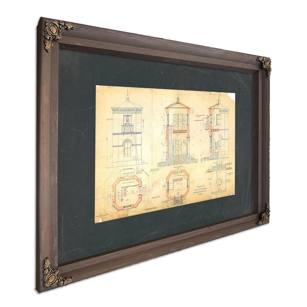 The Keepers Blueprint Baltimore Harbor Light Station Plans of 1885 — Bourbon Framed Canvas Print | Bella Frye