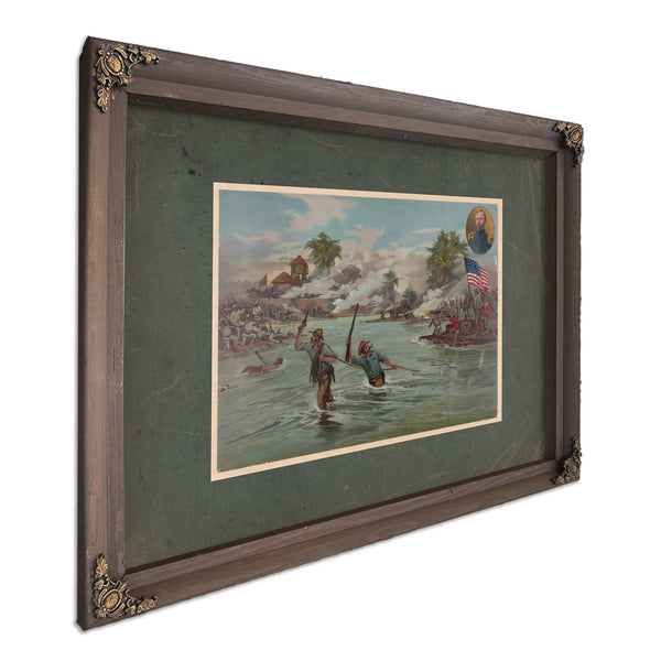 Col Funston and 2th Kansas Volunteers Crossing the River at Calumpit April — Bourbon Framed Canvas Print | Bella Frye