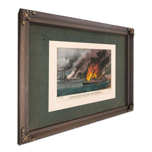 Destruction of the Rebel Ram Arkansas_ by the United States Gunboat Essex on — Bourbon Framed Canvas Print | Bella Frye