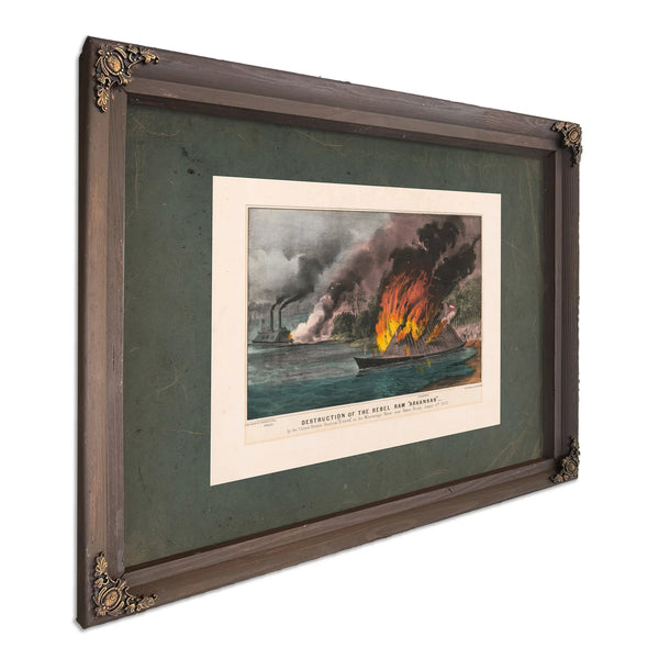 Destruction of the Rebel Ram Arkansas_ by the United States Gunboat Essex on — Bourbon Framed Canvas Print | Bella Frye