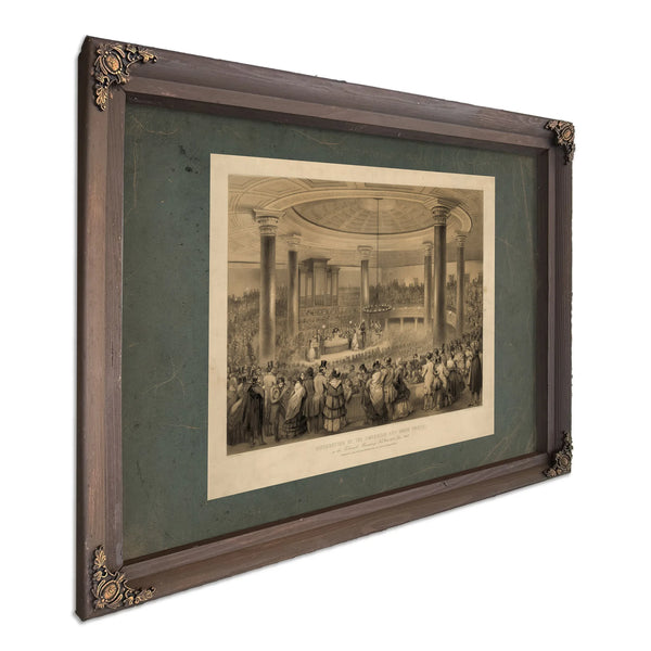 Distribution of the American Art Union Prizes at the Tabernacle Broadway New — Bourbon Framed Canvas Print | Bella Frye