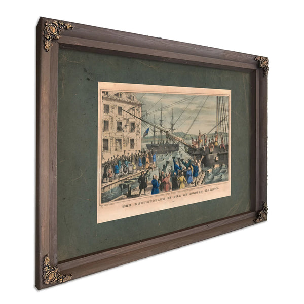 Destruction of Tea at Boston Harbor 1846 — Bourbon Framed Canvas Print | Bella Frye