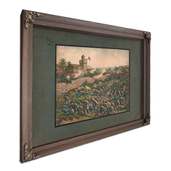 Charge of the 24th and 25th Colored Infantry and Rescue of Rough Riders at S — Bourbon Framed Canvas Print | Bella Frye