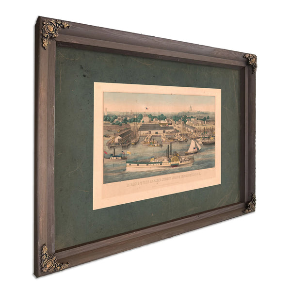 Birds Eye View of Sixth Street Wharf Washington Dc 1863 — Bourbon Framed Canvas Print | Bella Frye