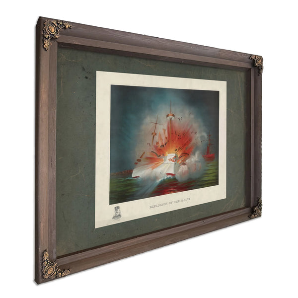 Explosion of the Maine 1898 — Bourbon Framed Canvas Print | Bella Frye