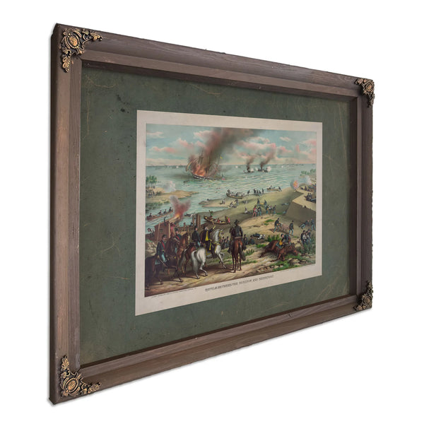 Battle Between the Monitor and Merrimacfought March 9th 1862 at Hampton Road — Bourbon Framed Canvas Print | Bella Frye