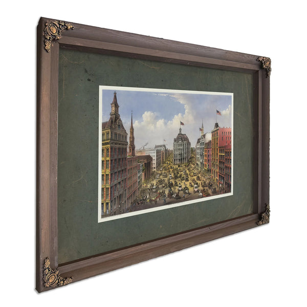 Broadway New York_ From the Western Union Telegraph Building Looking North 1 — Bourbon Framed Canvas Print | Bella Frye