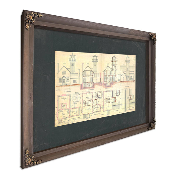 The Keepers Blueprint Leading Point Light Station Plans — Bourbon Framed Canvas Print | Bella Frye