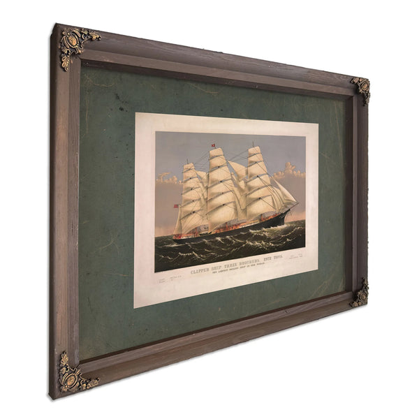 Clipper Ship Three Brothers 2972 Tons_ the Largest Sailing Ship in the World — Bourbon Framed Canvas Print | Bella Frye