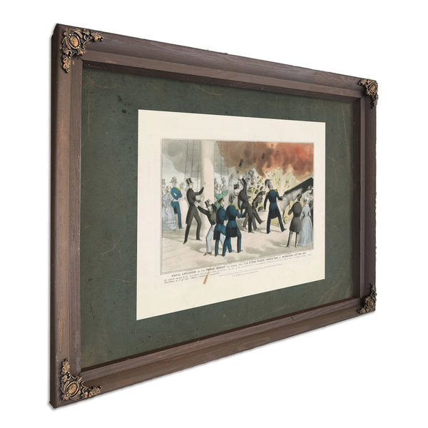 Awful Explosion of the Peace Maker on Board the Us Steam Frigate Princeton O — Bourbon Framed Canvas Print | Bella Frye