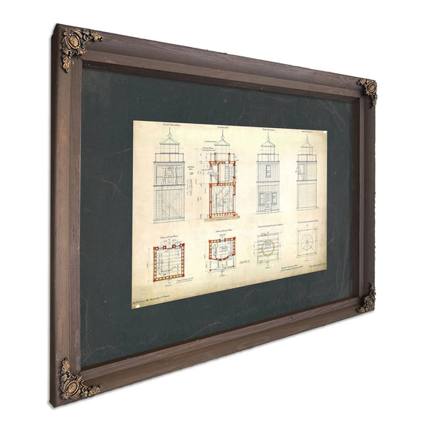 The Keepers Blueprint Fort Carroll Light Station Technical Drawings — Bourbon Framed Canvas Print | Bella Frye