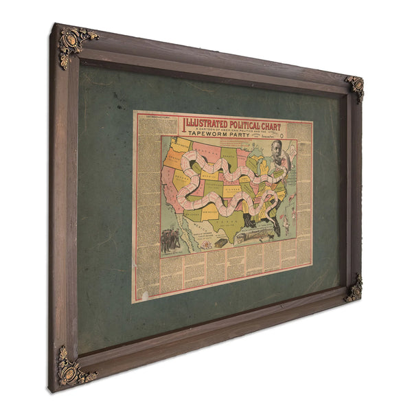 Illustrated Political Chart a Cartoon of American Politics and the Tapeworm — Bourbon Framed Canvas Print | Bella Frye