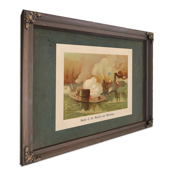 Battle of the Monitor and Merrimac 1889 — Bourbon Framed Canvas Print | Bella Frye