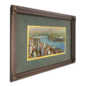 Steel Wings Over Manhattan Vintage Military Aviation Print — Bourbon Framed Canvas Print | Bella Frye