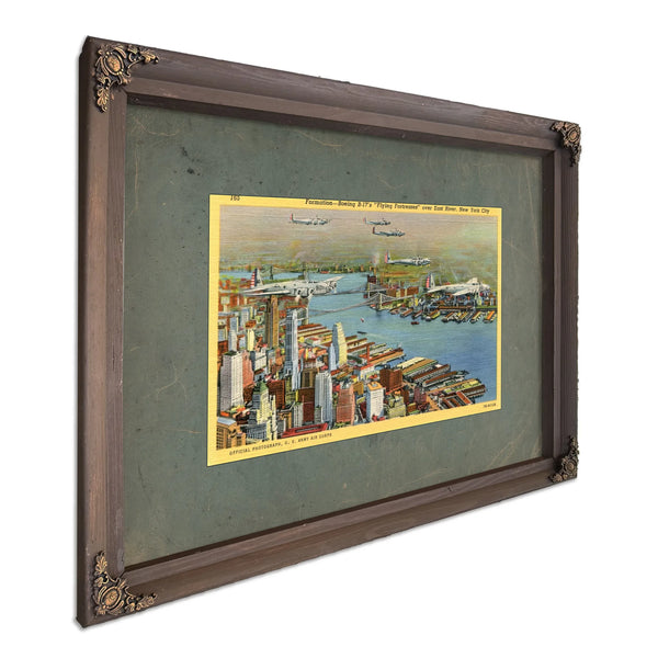 Steel Wings Over Manhattan Vintage Military Aviation Print — Bourbon Framed Canvas Print | Bella Frye