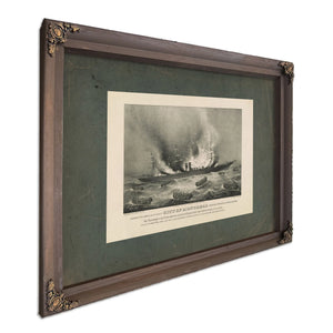 Burning of the Inman Line Steamship City of Montreal on Her Voyage From New — Bourbon Framed Canvas Print | Bella Frye