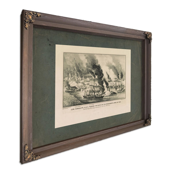 Com Farraguts Fleet Passing the Forts on the Mississippi April 24th 1862 the — Bourbon Framed Canvas Print | Bella Frye