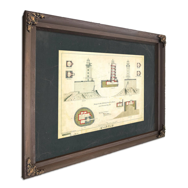 St. George Reef Lighthouse Architectural Plans the Impossible Light Station Blueprint — Bourbon Framed Canvas Print | Bella F