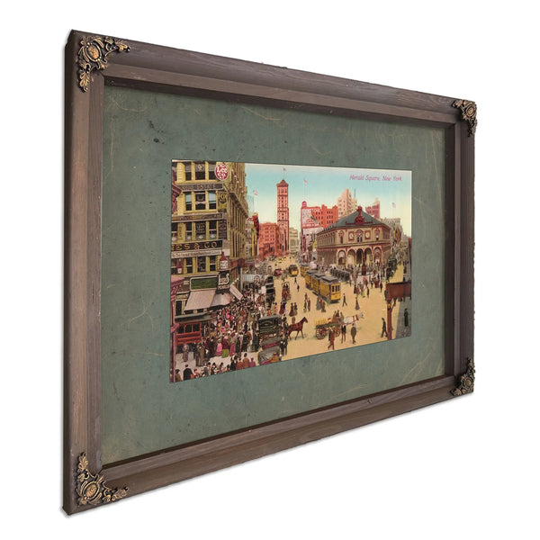 The Crossroads of Commerce Herald Squares Gilded Chaos — Bourbon Framed Canvas Print | Bella Frye