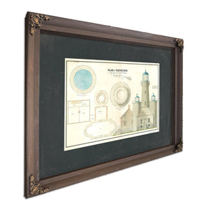 The Keepers Vigil Matinicus Rock Lighthouse Architectural Blueprint — Bourbon Framed Canvas Print | Bella Frye