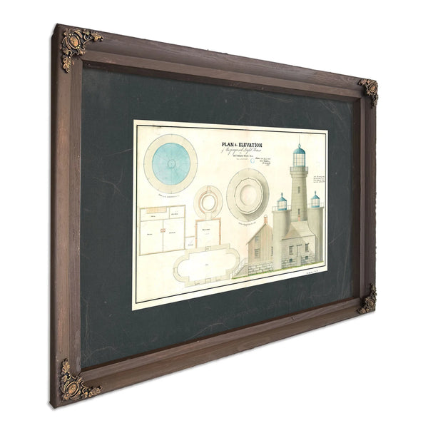 The Keepers Vigil Matinicus Rock Lighthouse Architectural Blueprint — Bourbon Framed Canvas Print | Bella Frye