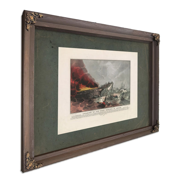 Burning of the Ocean Monarch of Boston in the English Channel August 24th 18 — Bourbon Framed Canvas Print | Bella Frye