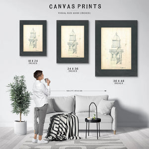 The Keepers Vigil — Lighthouse Lantern Room Architectural Blueprint — Framed Wall Art Room View | Bella Frye