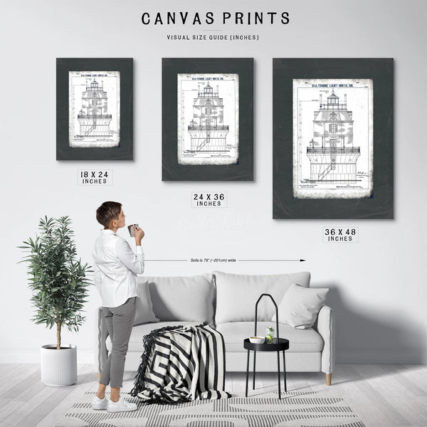 The Baltimore Harbor Sentinel Lighthouse Engineering Blueprint — Framed Wall Art Room View | Bella Frye