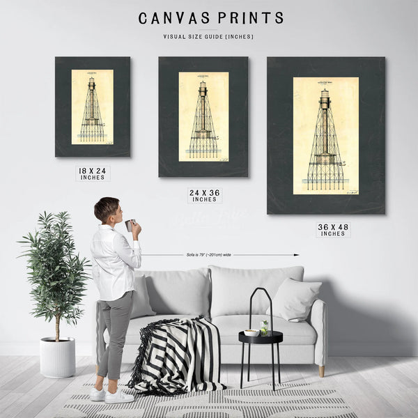 The Alligator Reef Sentinel Screw Pile Lighthouse Blueprint — Framed Wall Art Room View | Bella Frye