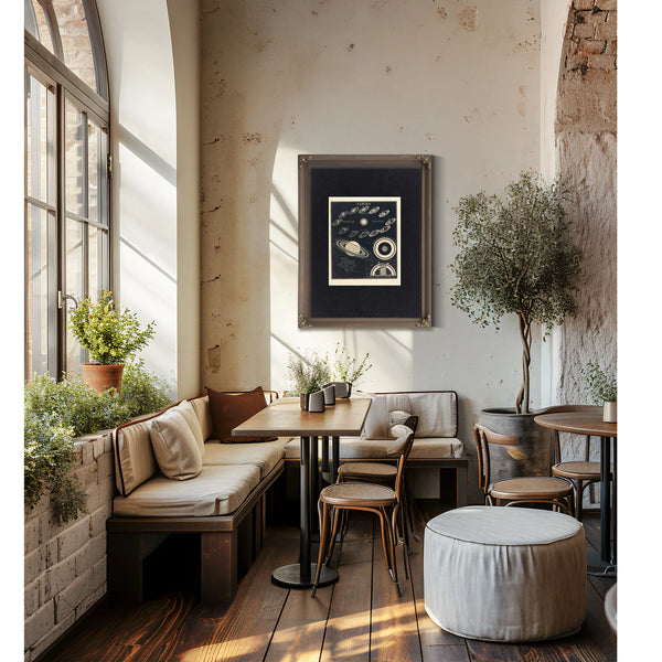 Saturn's Cosmic Theater Celestial Mechanics of the Ringed World — Framed Wall Art Room View | Bella Frye