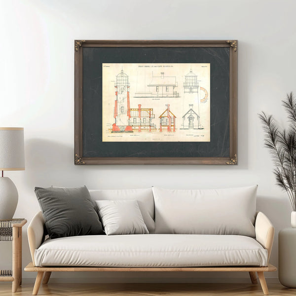 The Cape Blanco Light Station Blueprint Guardian of the Oregon Coast — Framed Wall Art Room View | Bella Frye