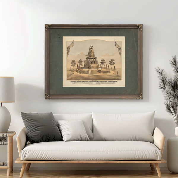 Design of Bronze Monument Commemorative of American Independence 1873 — Framed Wall Art Room View | Bella Frye