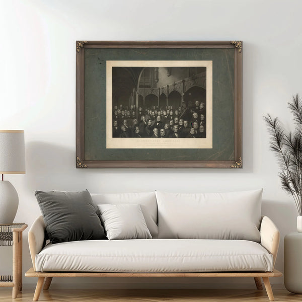 Distinguished Americans at a Meeting of the New York Historical Society 19th — Framed Wall Art Room View | Bella Frye