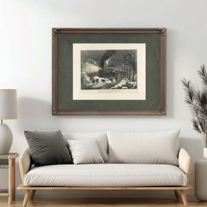 American Railroad Scene_ Snowbound 1871 — Framed Wall Art Room View | Bella Frye