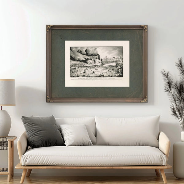 Burning of the Henry Clay Near Yonkers_ While on Her Trip From Albany to New — Framed Wall Art Room View | Bella Frye