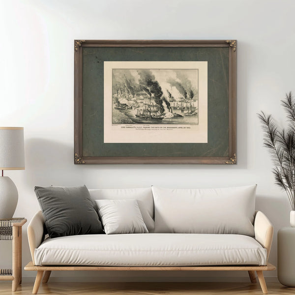 Com Farraguts Fleet Passing the Forts on the Mississippi April 24th 1862 the — Framed Wall Art Room View | Bella Frye