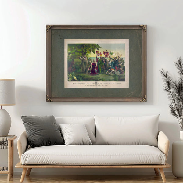 First Landing of Columbus on the Shores of the New World_ at San Salvador Wi — Framed Wall Art Room View | Bella Frye