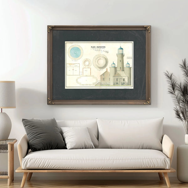 The Keepers Vigil Matinicus Rock Lighthouse Architectural Blueprint — Framed Wall Art Room View | Bella Frye