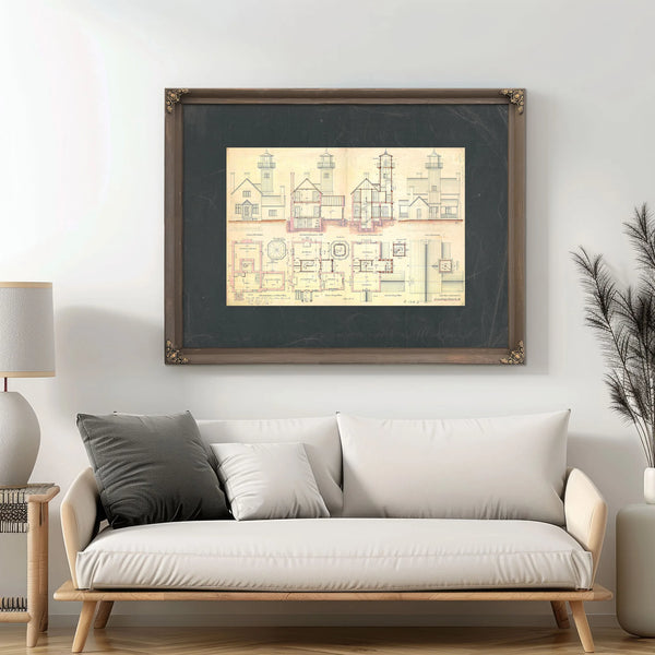 The Keepers Blueprint Leading Point Light Station Plans — Framed Wall Art Room View | Bella Frye