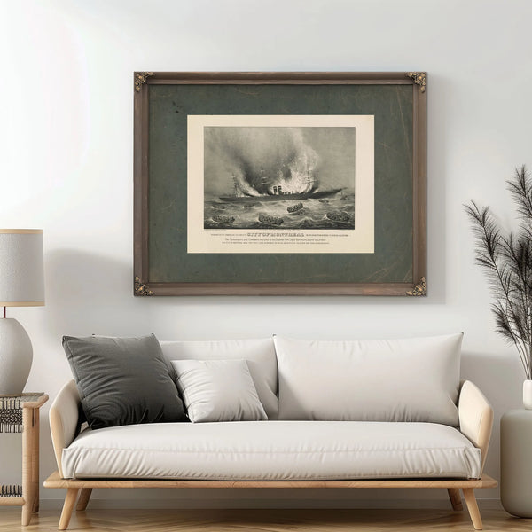 Burning of the Inman Line Steamship City of Montreal on Her Voyage From New — Framed Wall Art Room View | Bella Frye