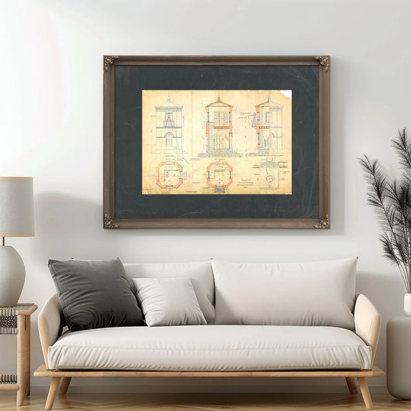 The Keepers Blueprint Baltimore Harbor Light Station Plans of 1885 — Framed Wall Art Room View | Bella Frye