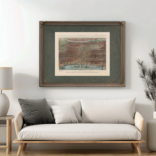 Birds Eye View of Philadelphia 1875 — Framed Wall Art Room View | Bella Frye